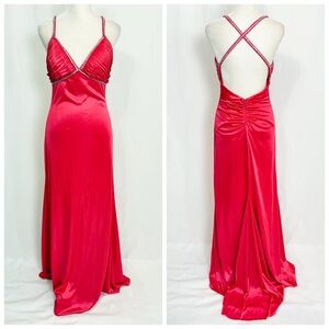 Vintage 90s Y2K Red-Orange satin Prom dress